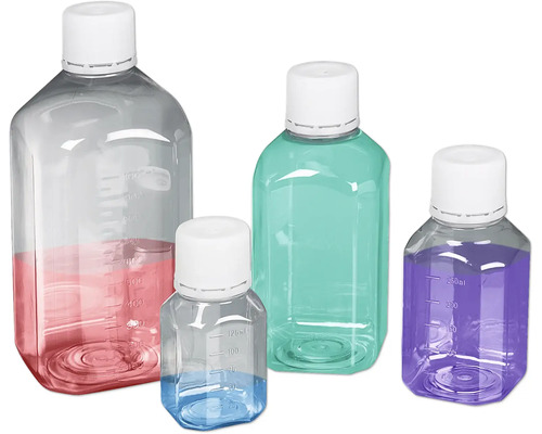 PET laboratoriumfles, kristalhelder, klasse 125 ml