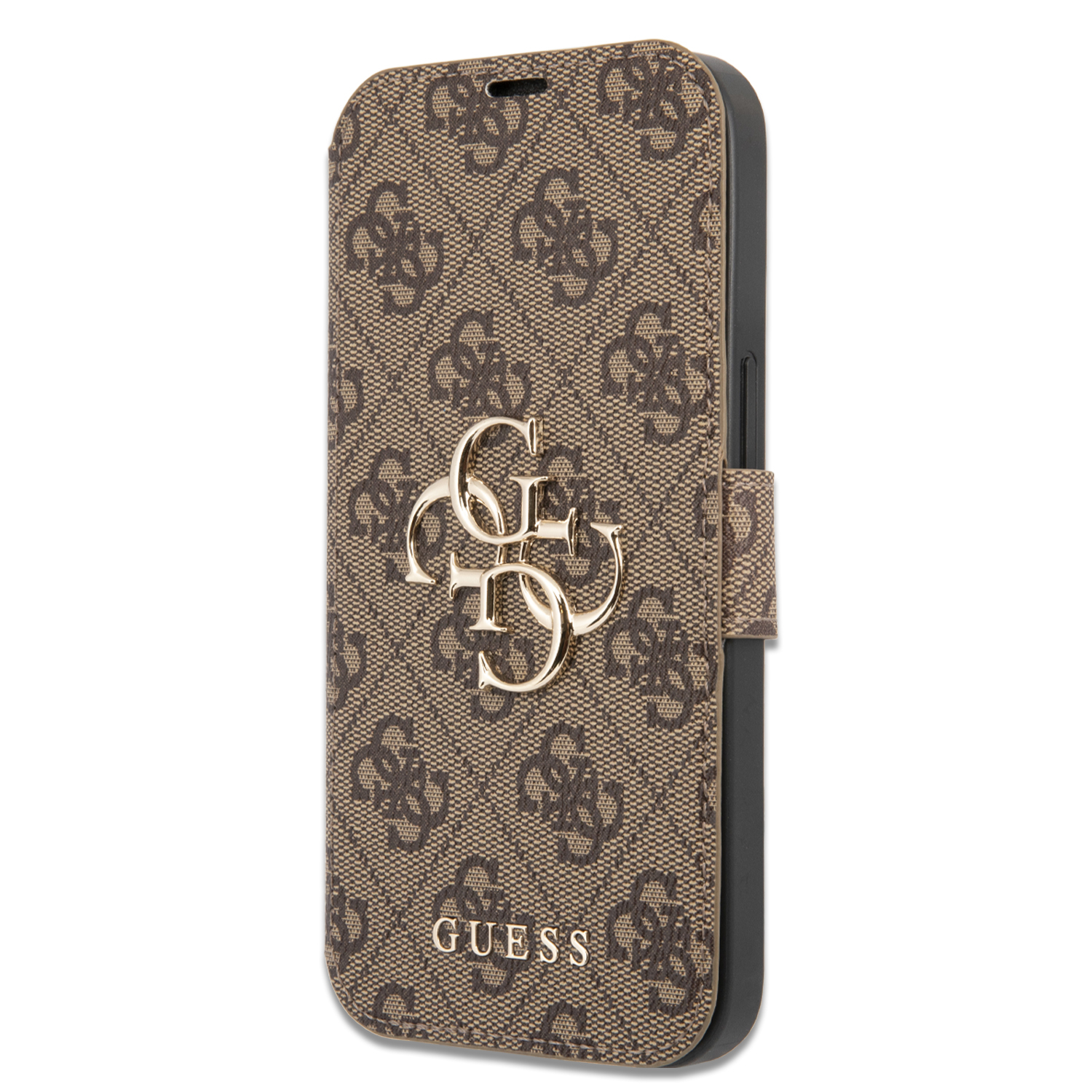 iPhone 13 Pro Leder Tasche mit Metall Logo (GUBKP13L4GMGBR) - Braun