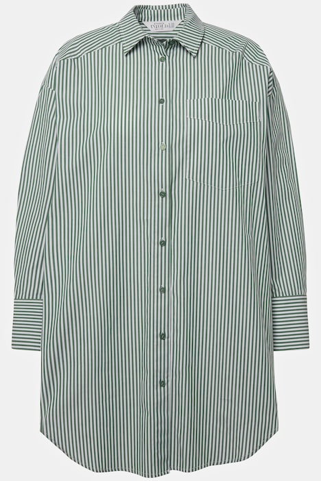 Hemdbluse, Oversized, Streifen, Hemdkragen, Langarm, Patch