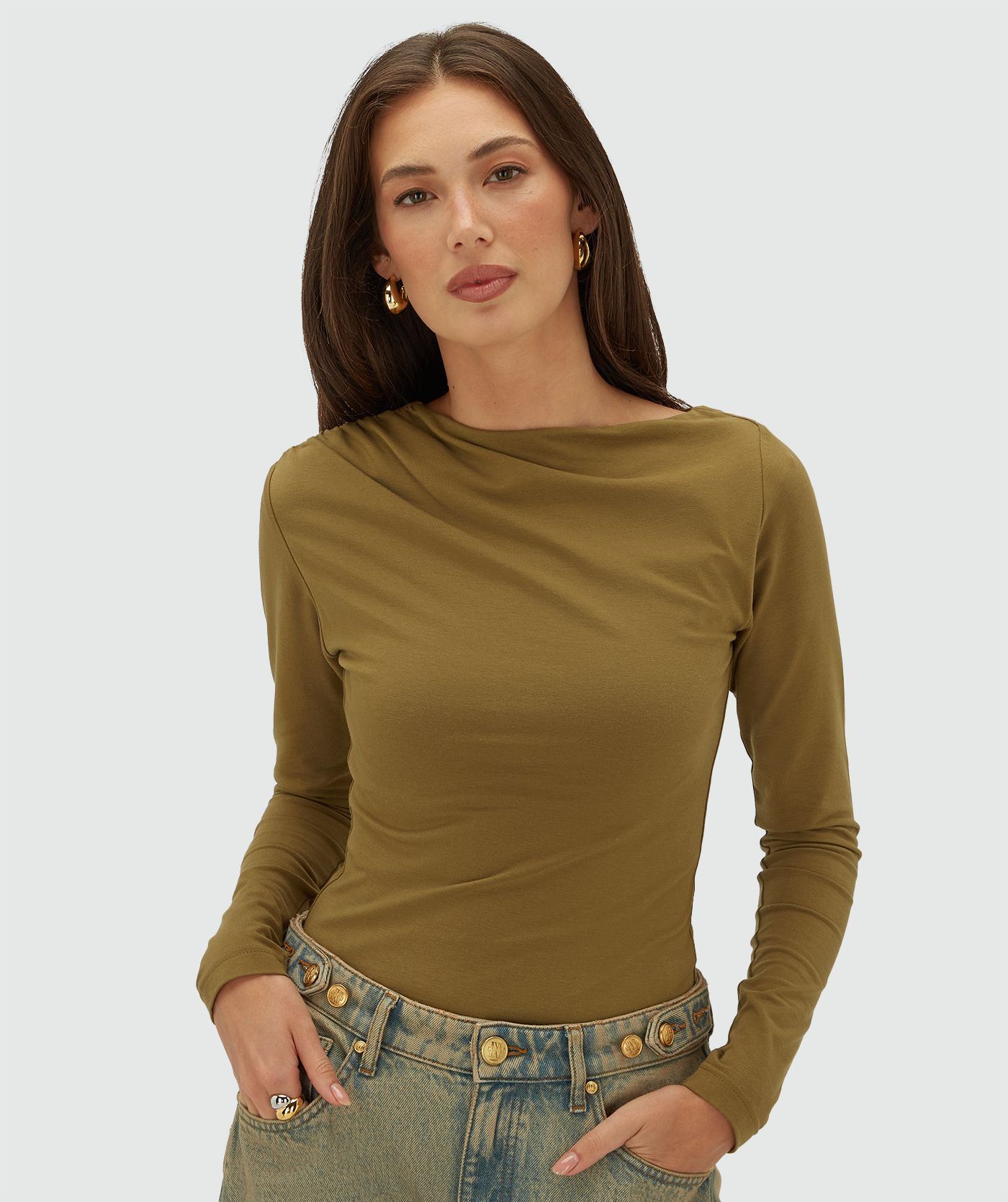 JV-LENIE slim fit top - olive green