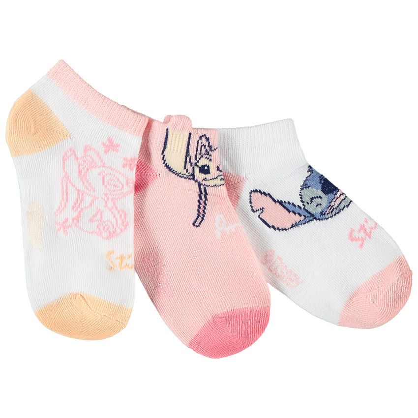 Lot de 3 paires de chaussettes courtes Stitch & Angel Disney pour fille - Blanc
