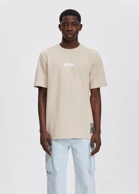 T-shirt met print New York zand (ZND.L)