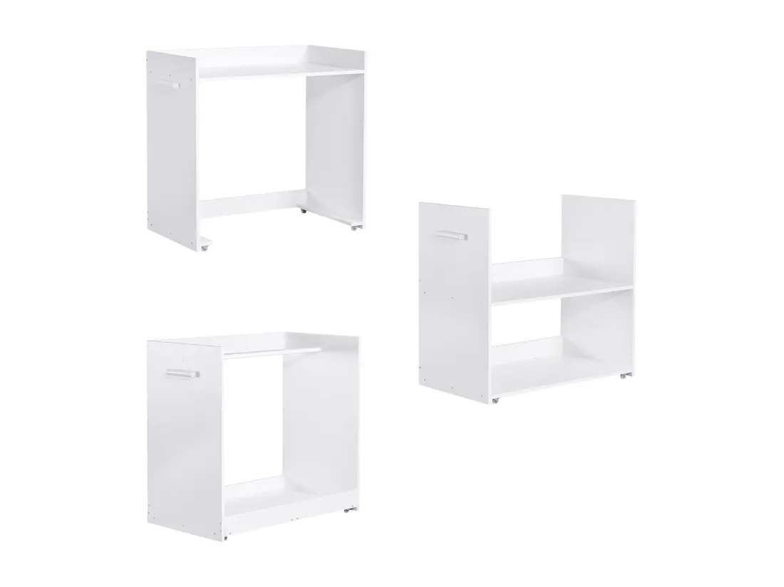 Lit mezzanine 90x200cm en bois - avec bureau/armoire/casiers amovibles et escalier de rangement - Blanc