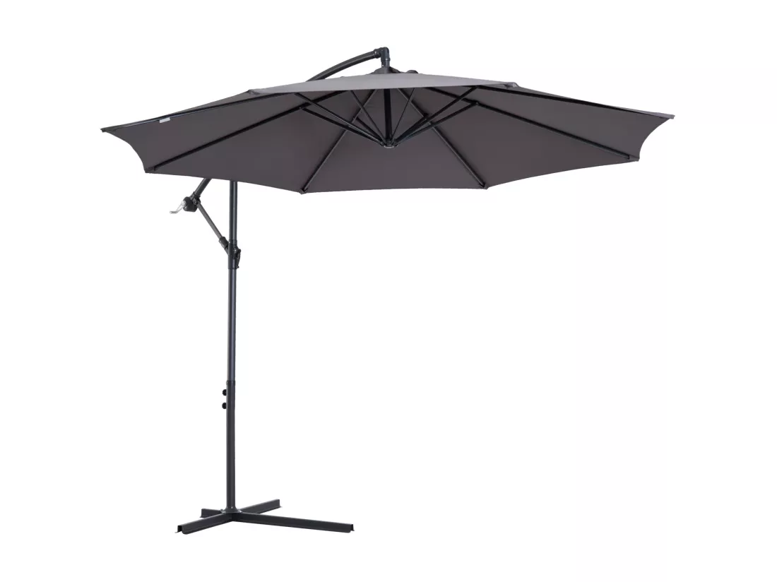 Parasol déporté octogonal inclinable manivelle pied acier Ø 3 x 2,5H m gris