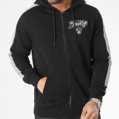 Sweat Zippé Capuche A Bandes Script Brooklyn Nets 60332195 Noir