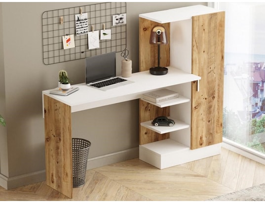 VENTE-UNIQUE - Bureau avec armoire de rangements - coloris : naturel et bla...