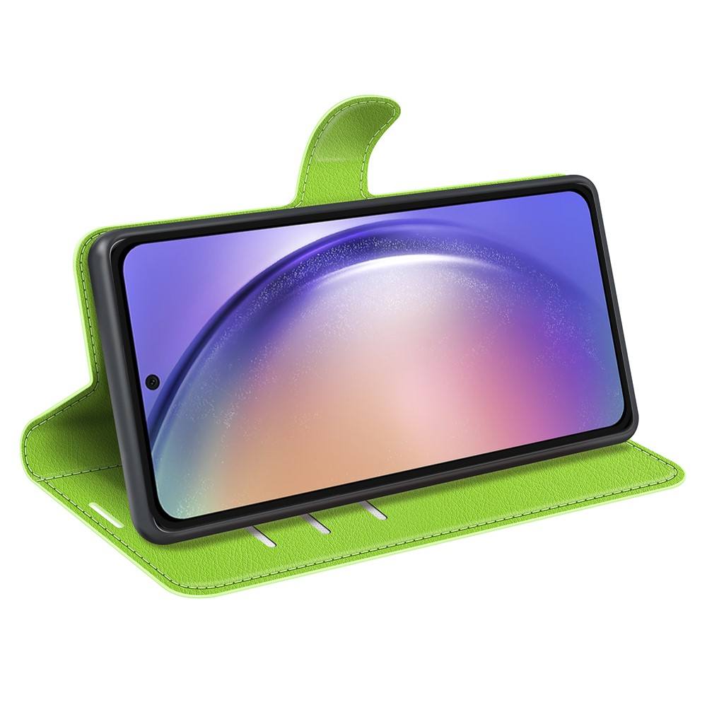 Samsung Galaxy A55 Leder Tasche Flip Cover Litchi Look - Grün