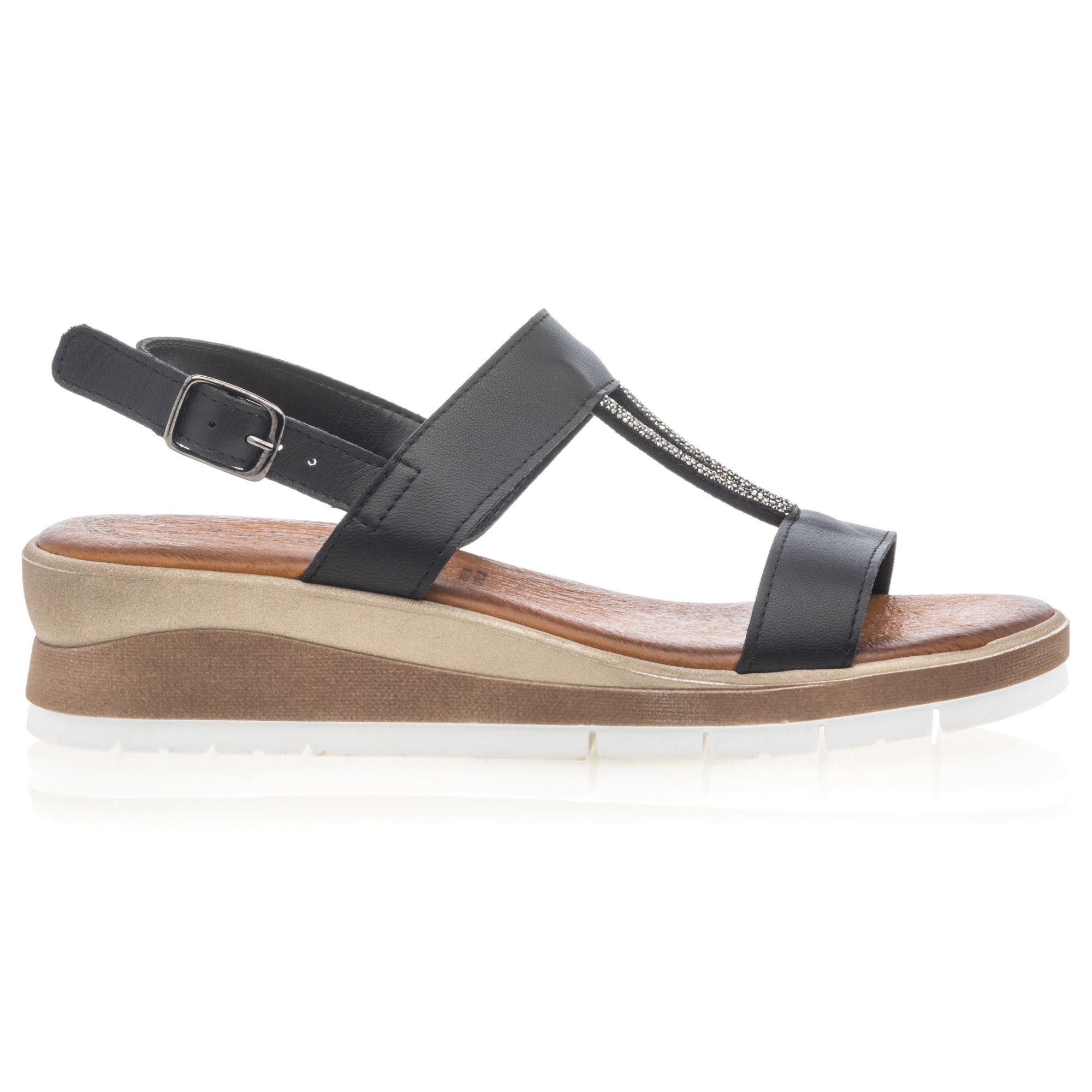Sandales à talon compensé Femme en cuir noir