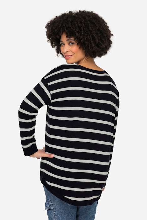 Pullover, Ringelstrick, Stern, V-Ausschnitt, Langarm