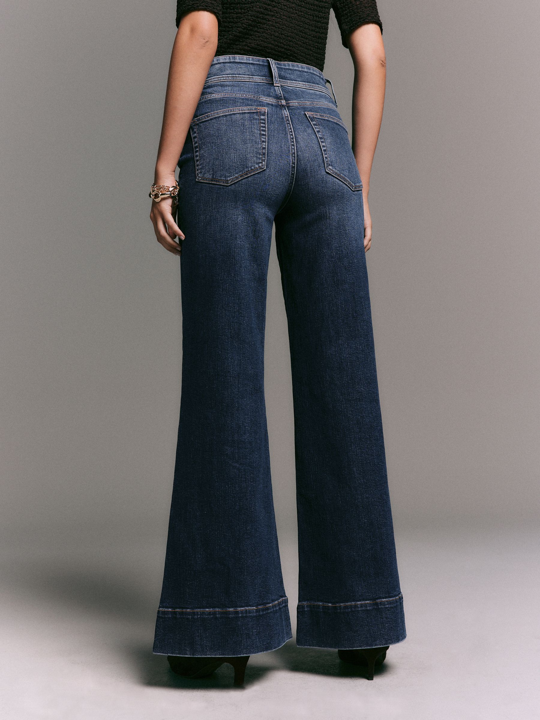 Donkerblauw - High Rise stretchy Jeans met wijde pijpen