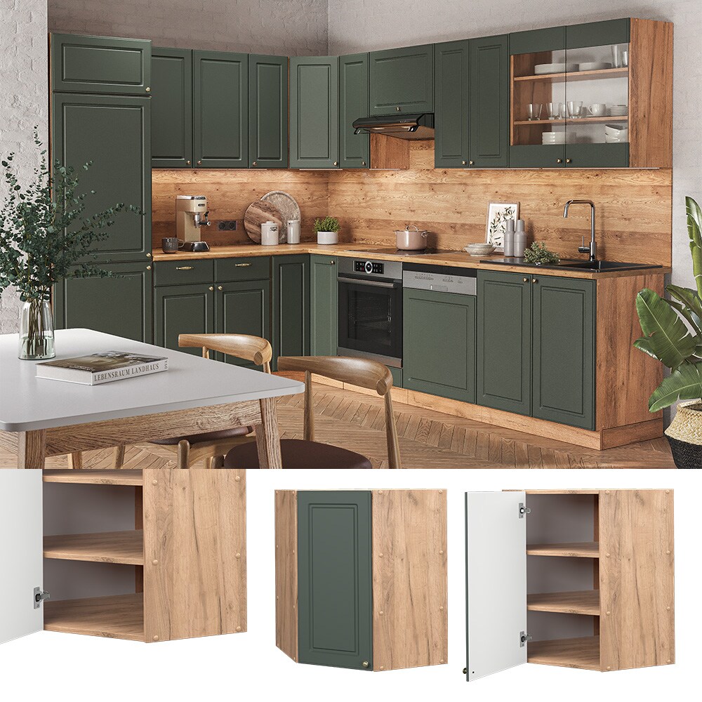 Vicco Eckhängeschrank Küchenschrank Küchenmöbel Fame-Line Eiche Grün-Gold Landhaus 57 cm Küche Einbauküche Eckküche Hängeschrank Drehtür Einlegeboden Küchenzeile