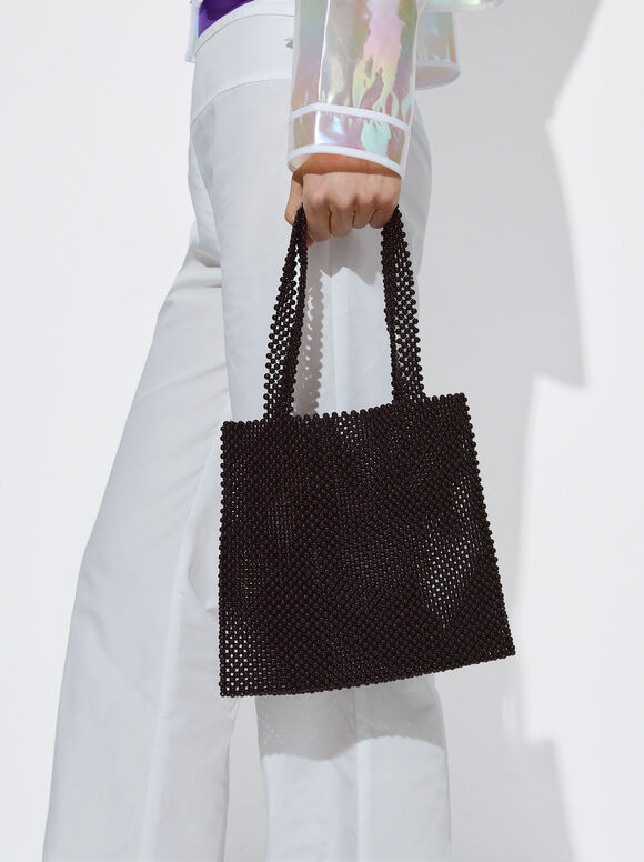 Bolsa de compras com miçangas - Preta