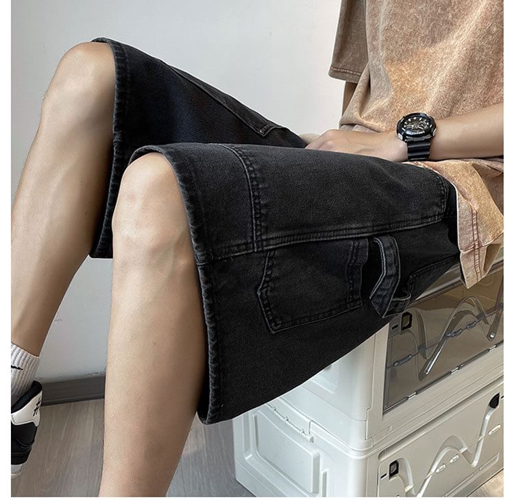 Femilina - Denim shorts met hoge taille en wijde pijpen