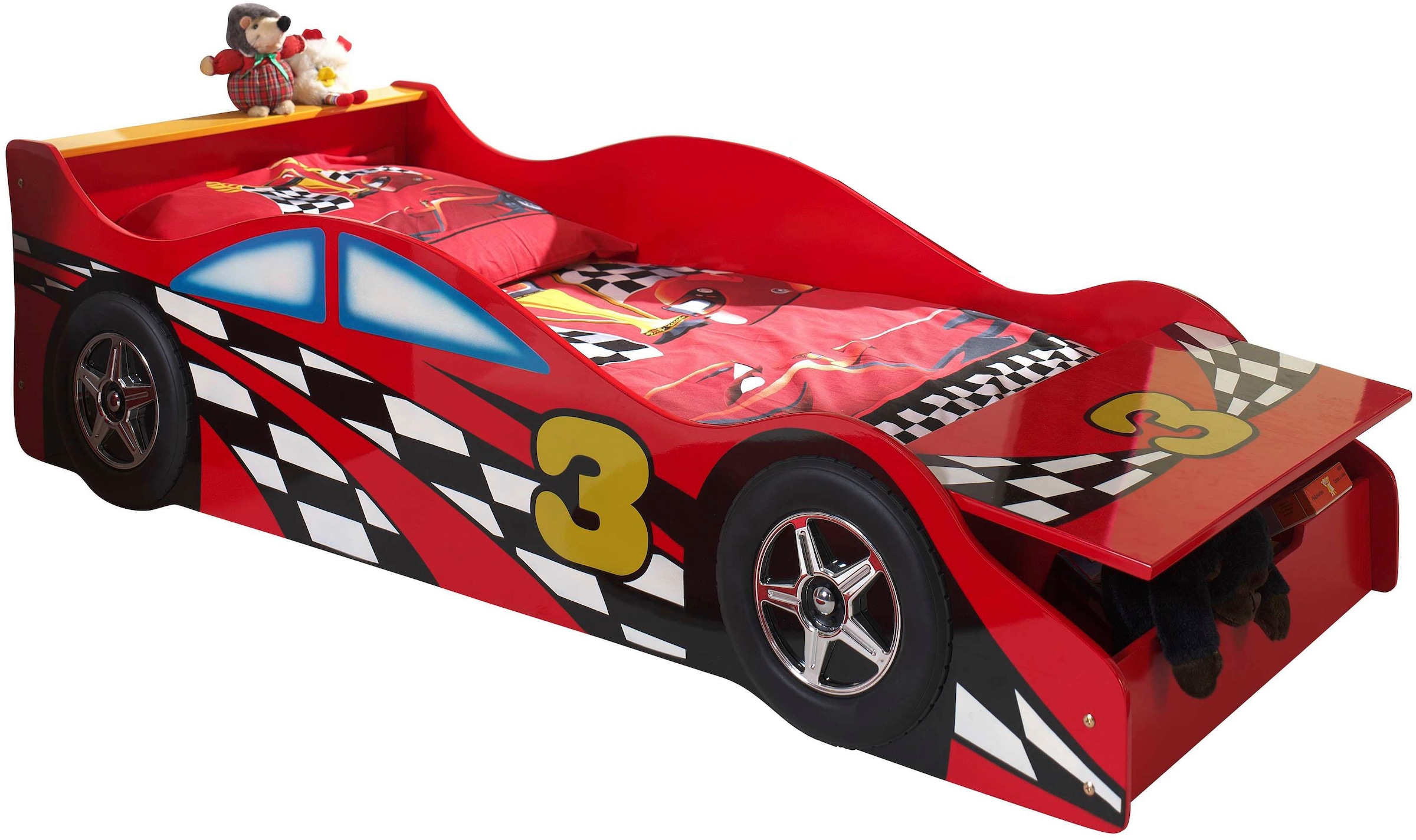 Vipack Autobett »Racer, inkl. Stauraum vorne, mit Lattenrost, MDF lackiert« B/H/T ca. 175x48x78cm, seitliche Räder sind geststehend,  ein Highlight im Kinderzimmer