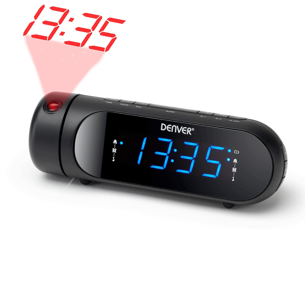 Klokkeradio med projeksjon Dobbel alarm Sort