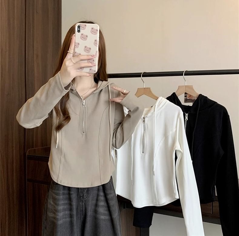 Iduna - T-shirt met lange mouwen, capuchon en halve rits