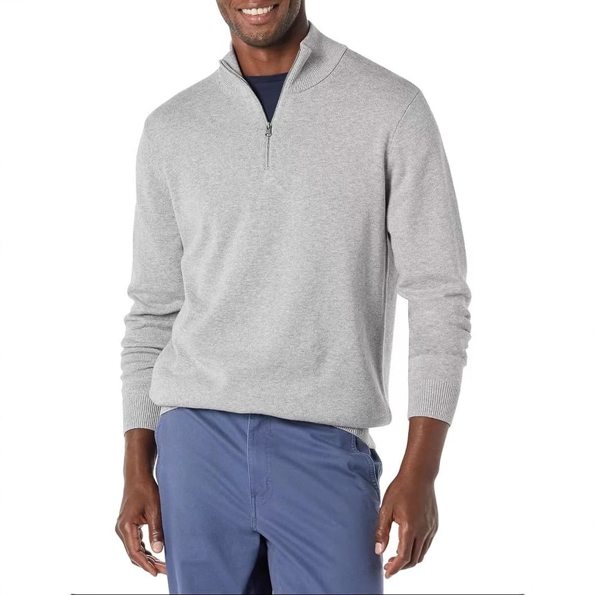 FORSETI - Gebreide top met lange mouwen en mockneck, effen en halve rits