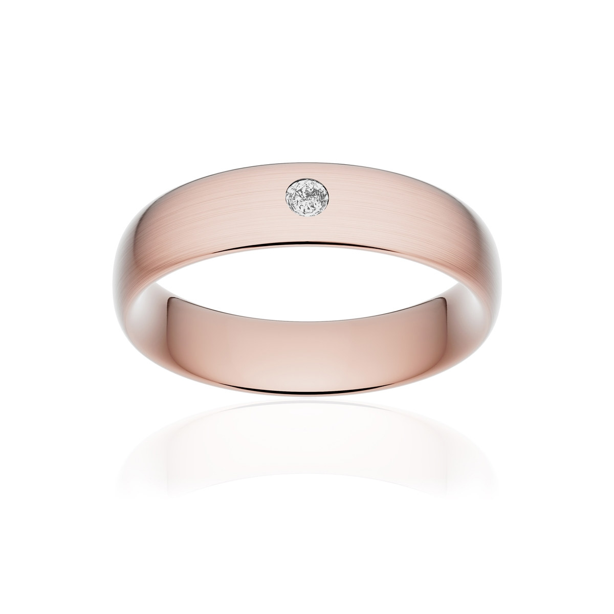 Alliance or 750 rose brossé ruban confort 5,5mm diamant brillant