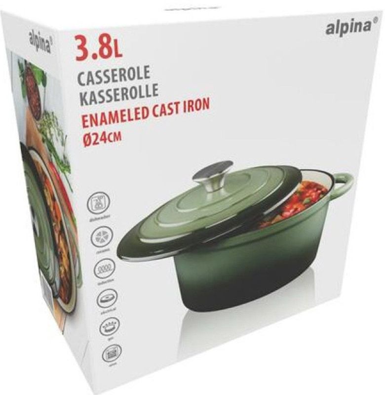 alpina Braadpan Gietijzer met Deksel - Bakpan ⌀ 24 cm - Alle Warmtebronnen - Groen