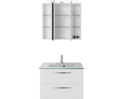 Pelipal Kumba badkamermeubelset, BxHxD 77 x 200 x 50 cm, hoogglans witte fronten met witte glazen wastafel, 99.77032609