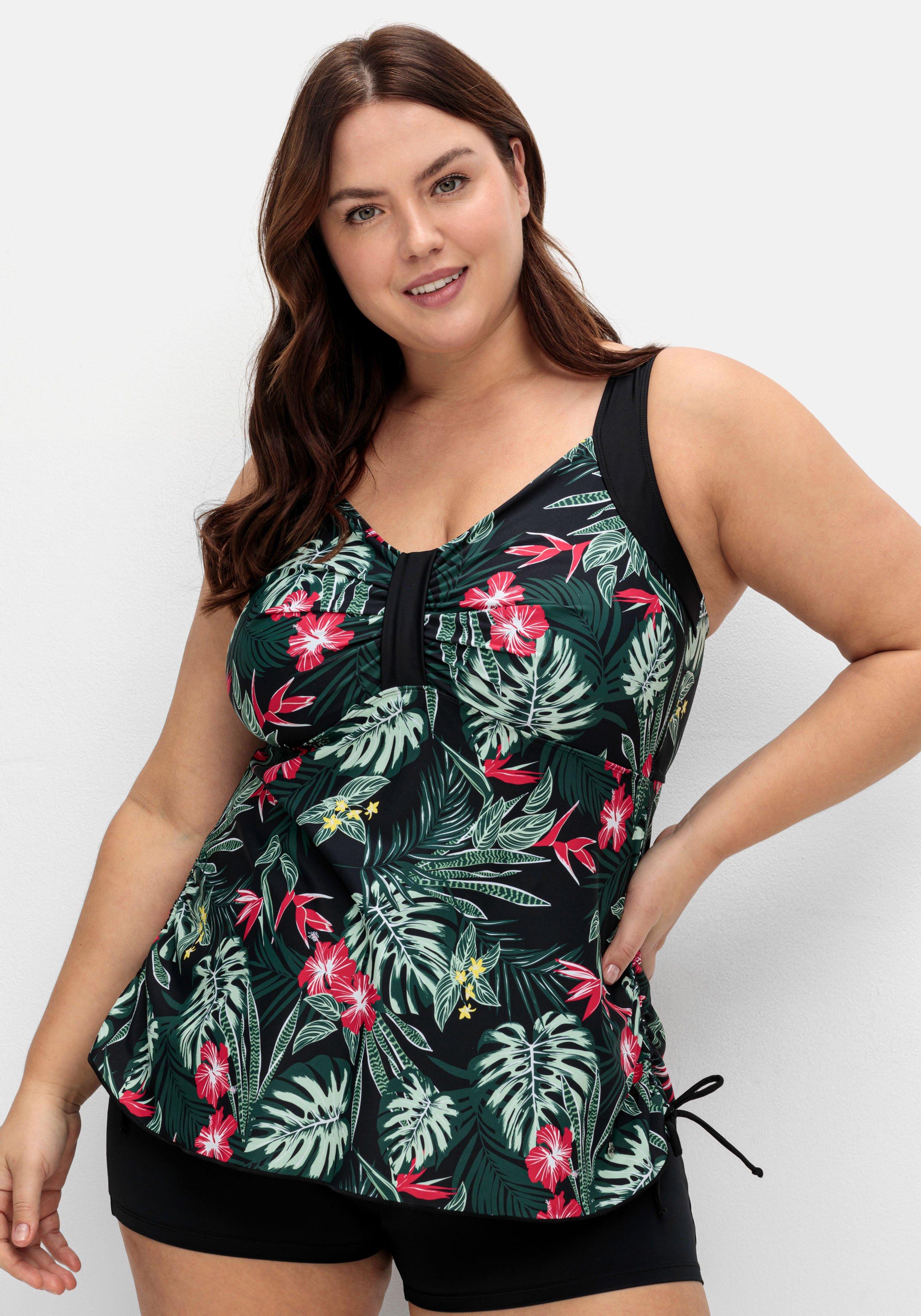 Tankini-Top mit Tropical Print und Raffung