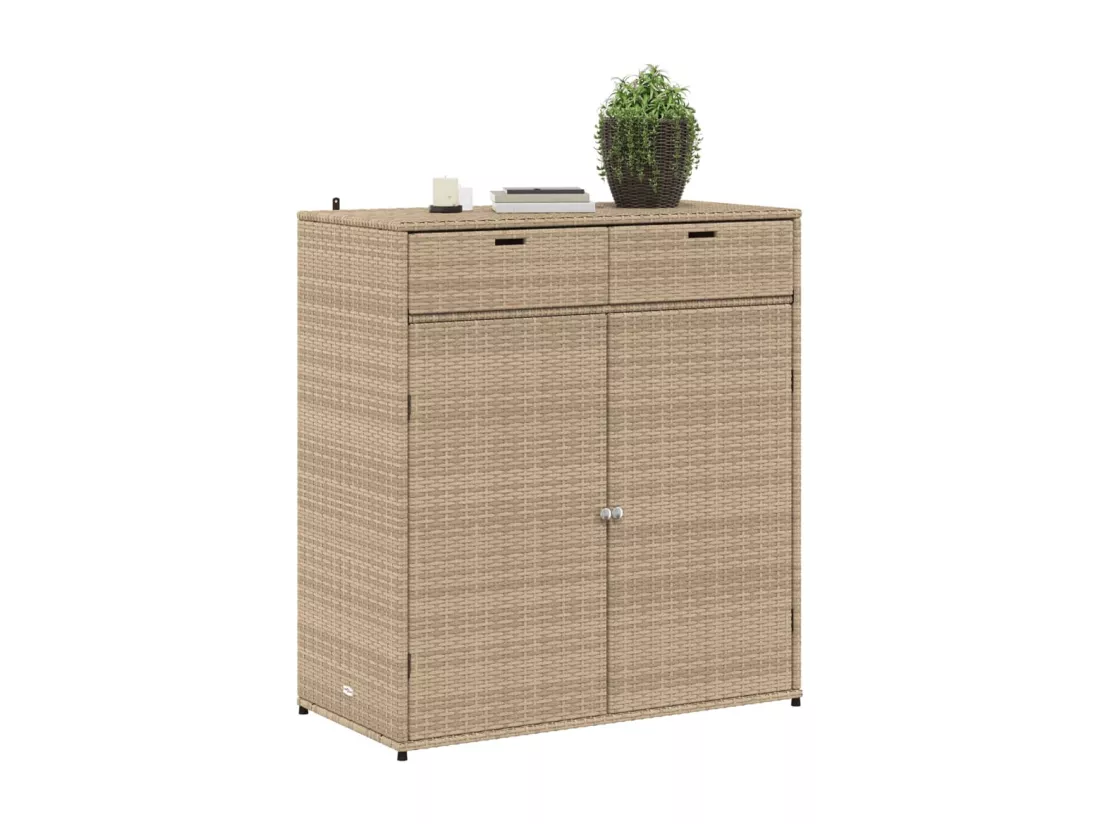 Armoire de rangement jardin beige 105x55x113 cm résine tressée