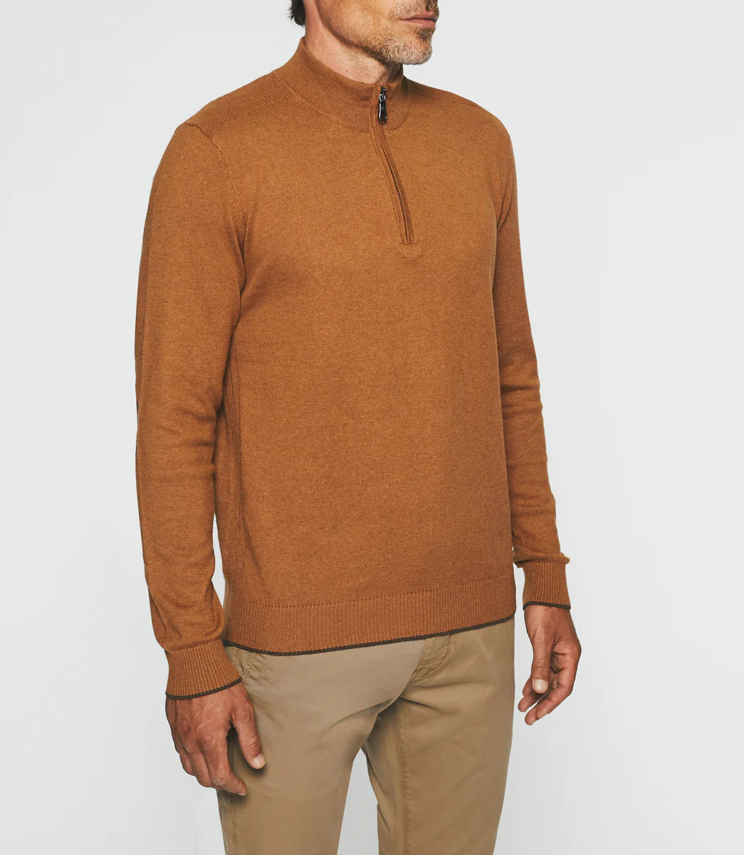 Pull col zippé en coton-cachemire camel BACARY