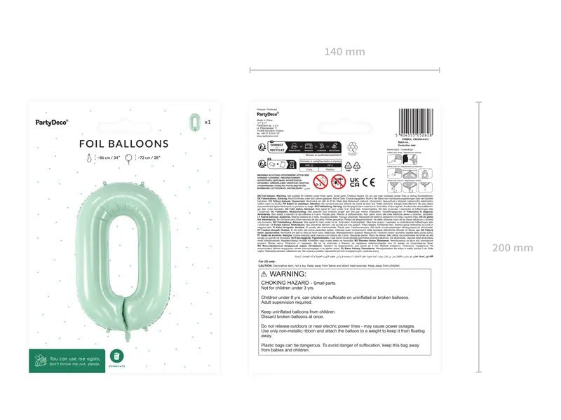 0 Jaar Cijfer Ballon Mintgroen 72cm