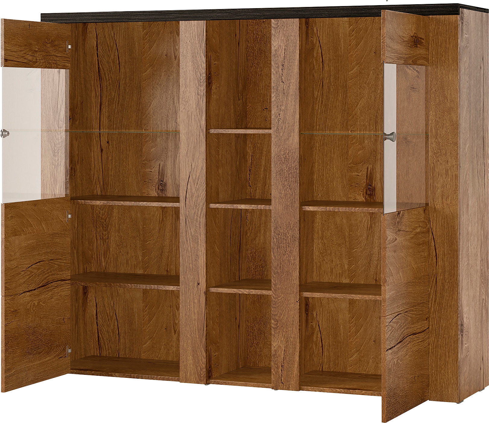Home affaire Highboard »Larona, zeitlose Hochkommode mit 2 Türen, Türkommode, Höhe 129,5 cm,« Anrichte mit dekorative Rahmenoptik, Türen mit Glaseinsatz