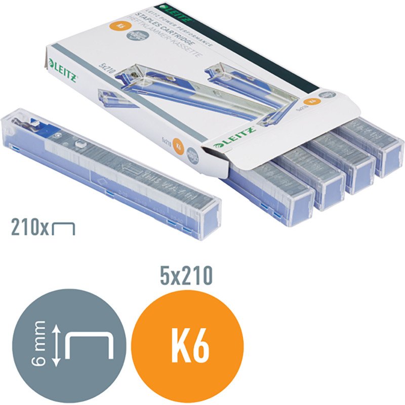 Agrafe Leitz K6 bleu - Lot de 5 cartouches