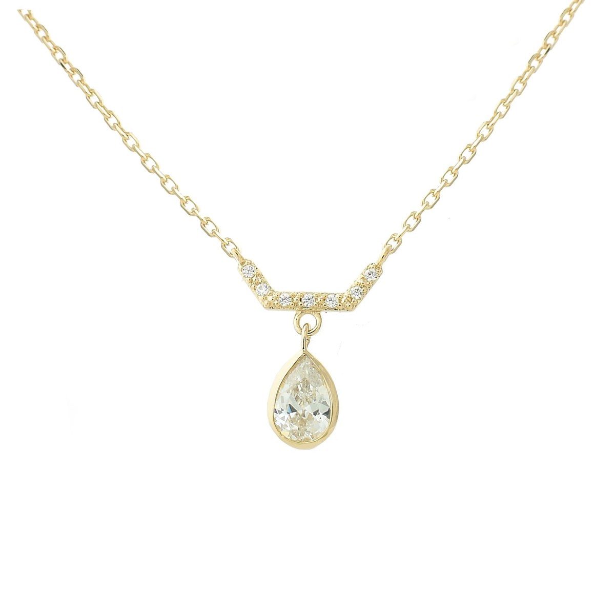 Collier goutte d'oxyde de zirconium Plaqué OR 750 3 microns