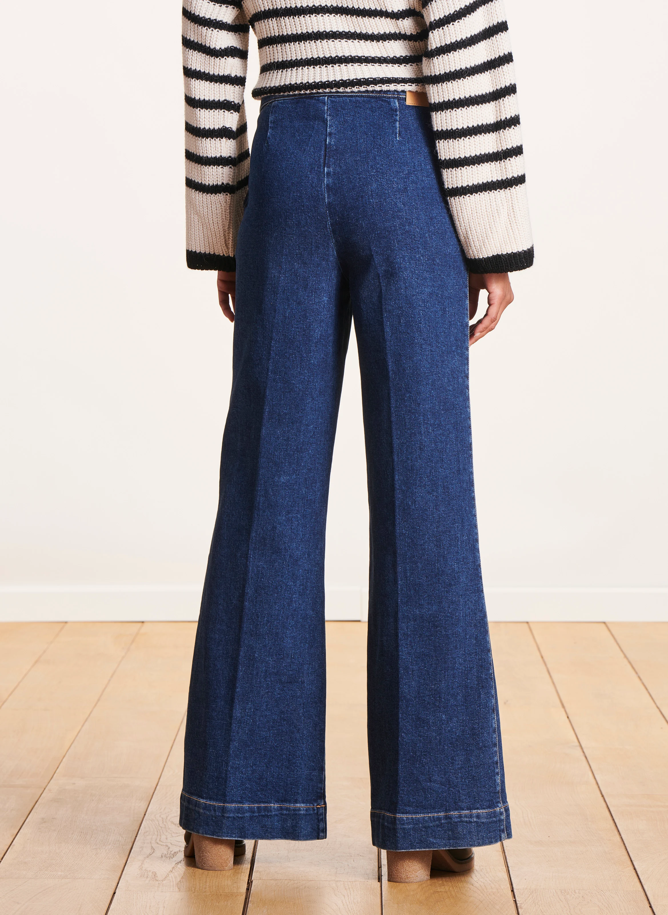 Jean flare boutonné en coton bio mélangé | Bleu