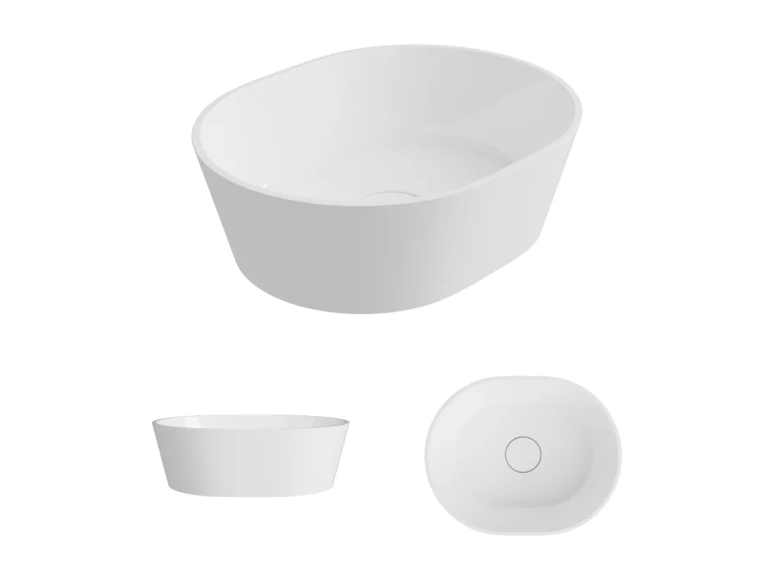 Vasque à poser KARIN - 75% Minéral Blanc Brillant Ovale 59.9*37.9*H16.6cm - LAVABERG