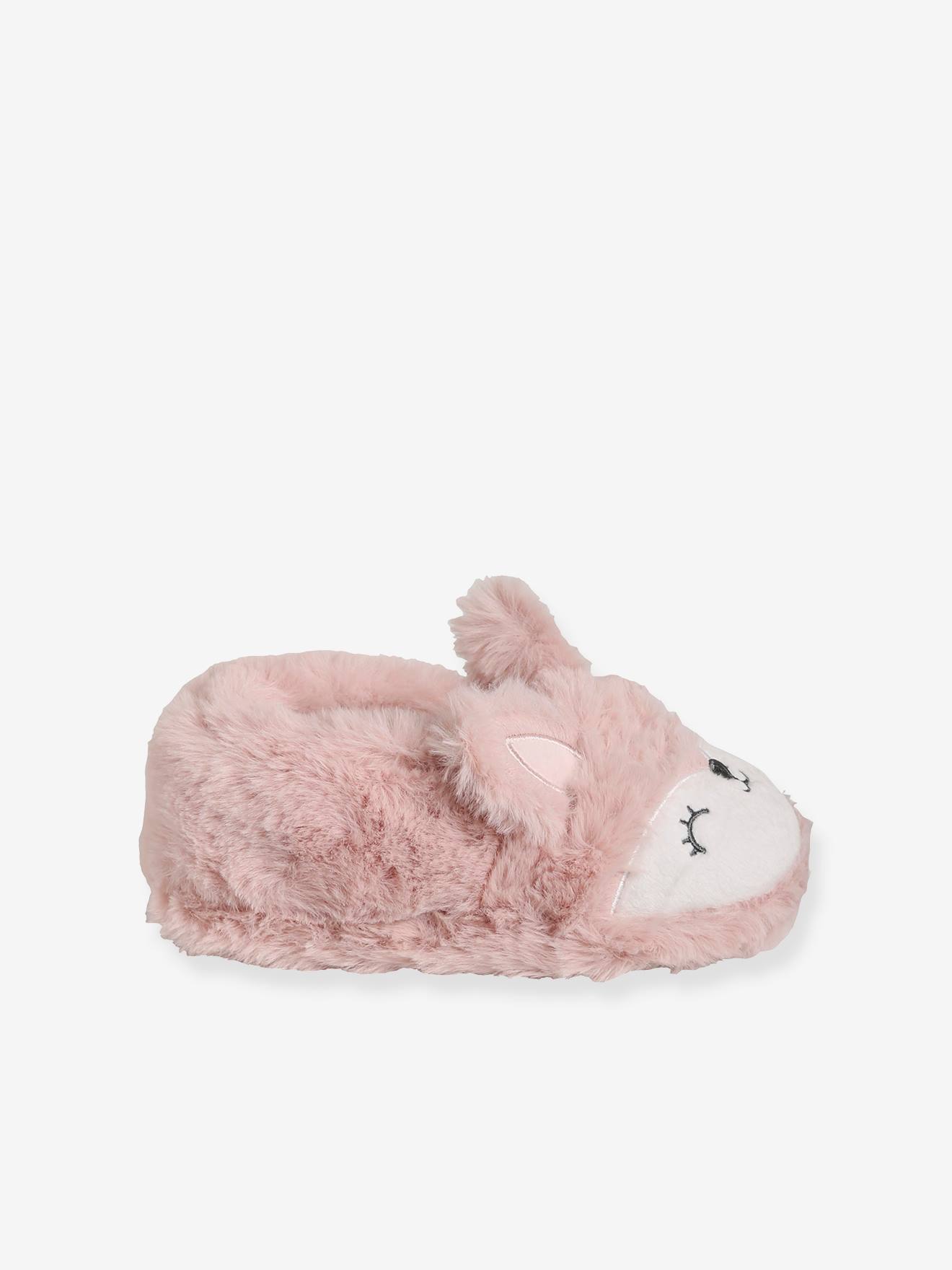 Pantufas de pelúcia para meninas, lisas, rosa claro com estampas.