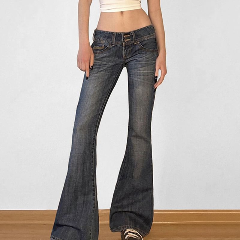 Honet - Low Rise Washed Slim-Fit Boot-Cut Jeans
