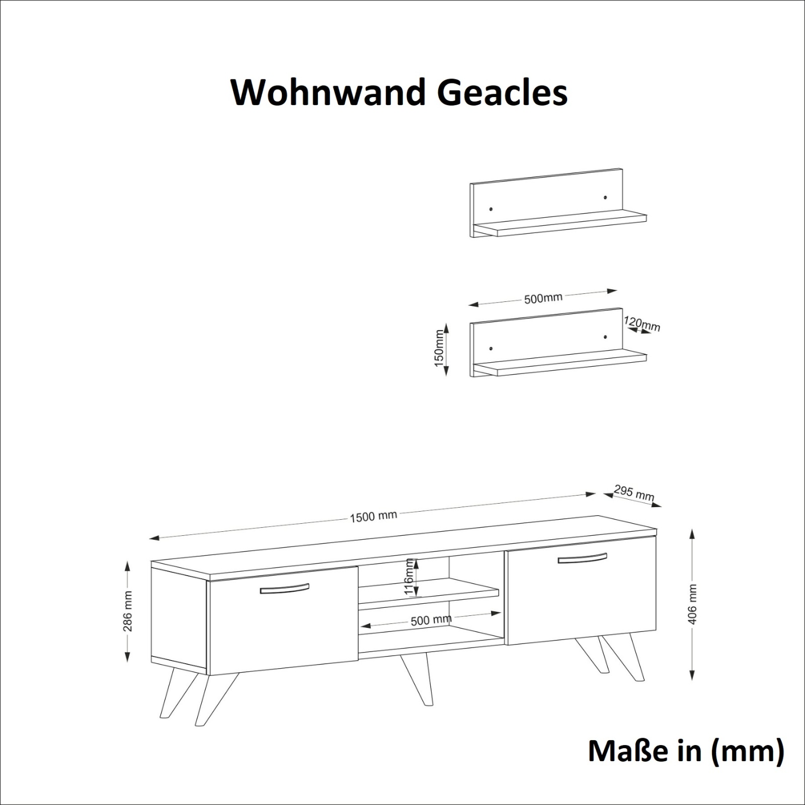 3-teilige Wohnwand - weiß-Marmor - 150 cm