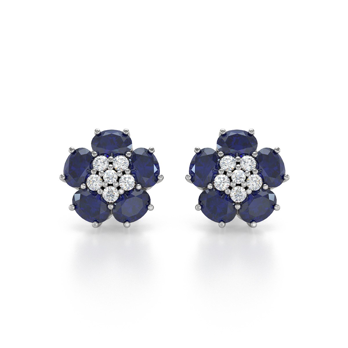 Boucles d'oreilles ADEN Or 585 Blanc et Saphir Fleur 2.86grs