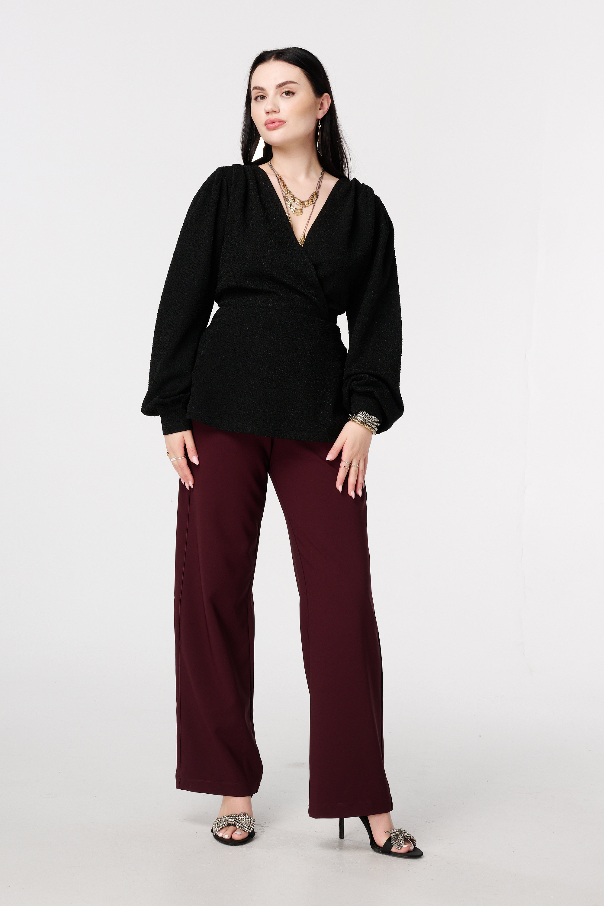 Glitter top met overslag look Zwart