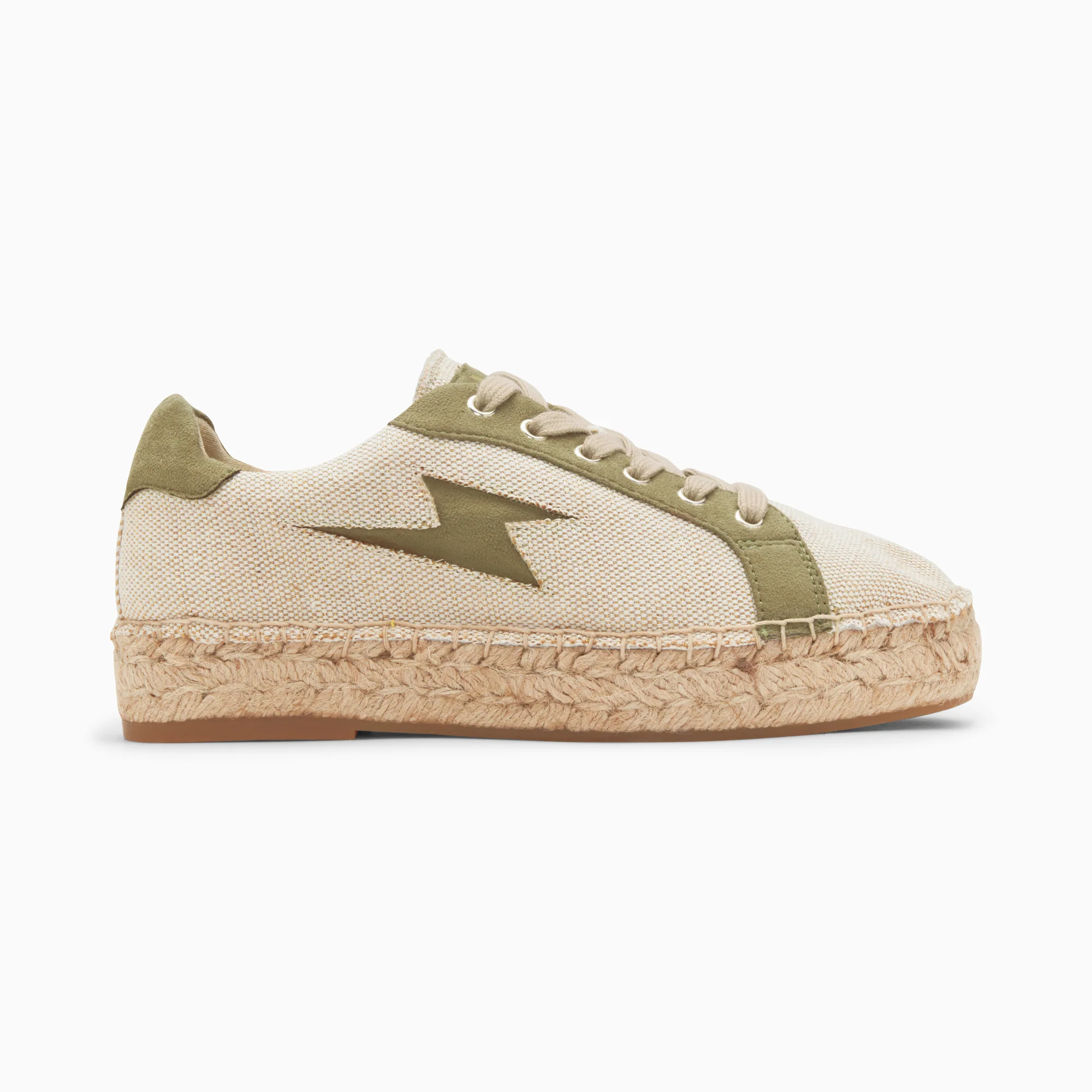 Sneakers-Baskets éclair April beige et kaki à semelle espadrille