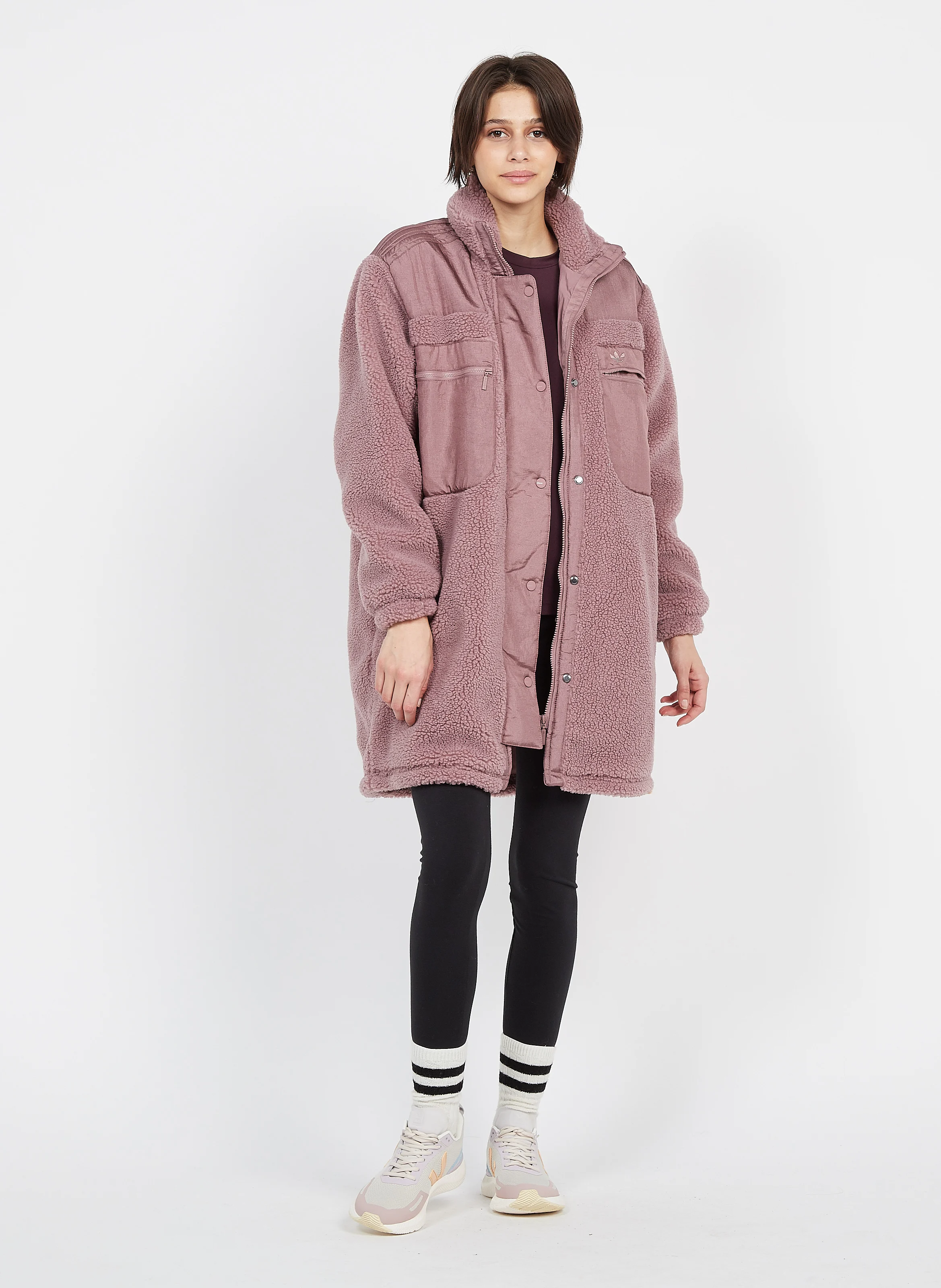 Veste col montant molletonnée en coton| Rose