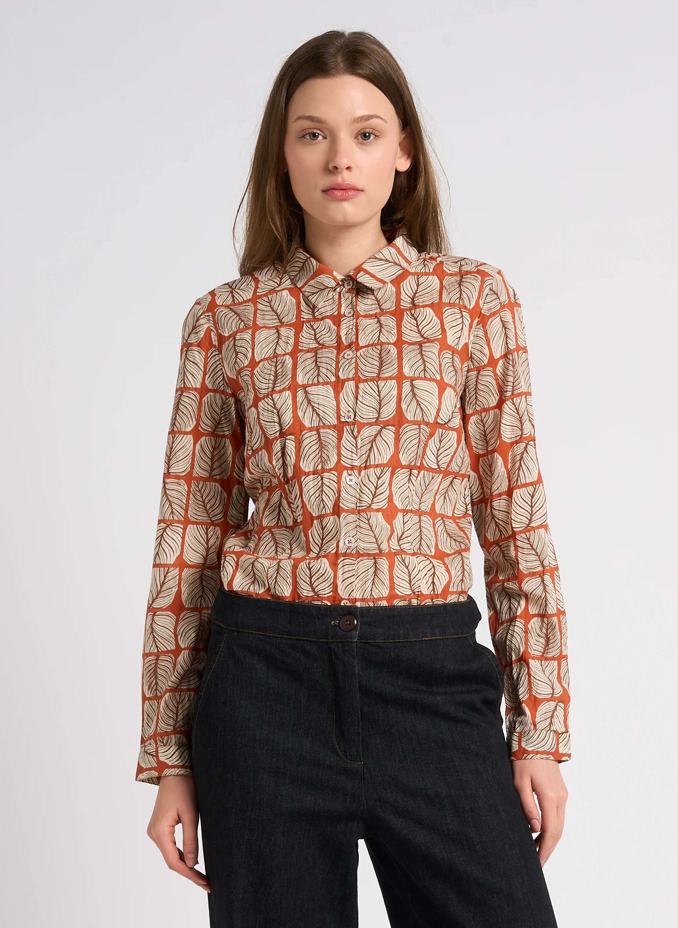Chemise droite col classique en coton | Orange