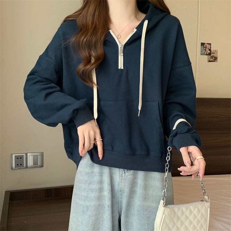 Iduna - Effen hoodie met halve rits