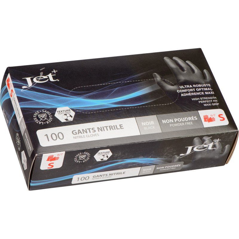 Gants jetables nitrile non poudré noir maxi grip indéchirables - Boîte de 100 gants