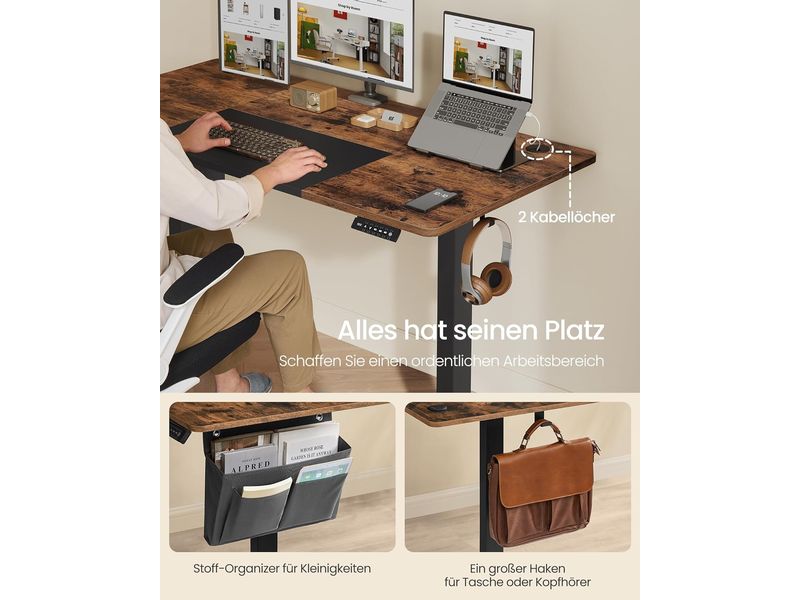 Songmics Bürotisch 140 x 60 cm Elektrischer Steh-Sitz-Schreibtisch