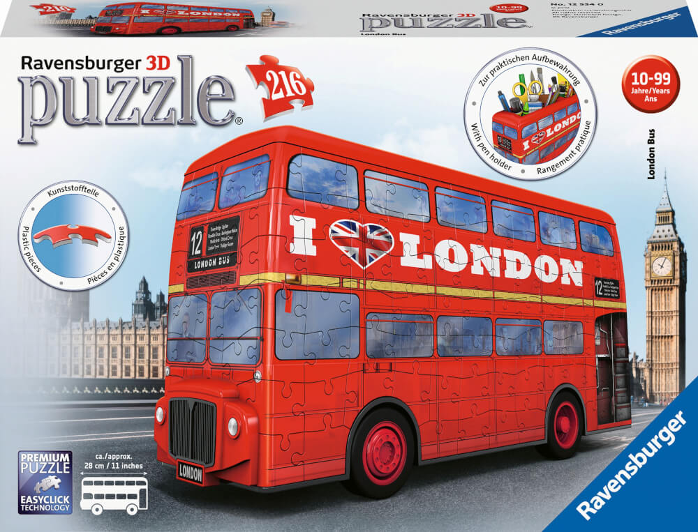 Ravensburger 3D Puzzle London Bus 12534 - 216 Teile - Das berühmte Fahrzeug Londons als 3D Puzzle für Erwachsene und Kin