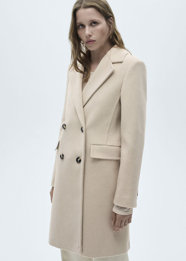 MANGO Double-breasted wool coat Lt pastel grey