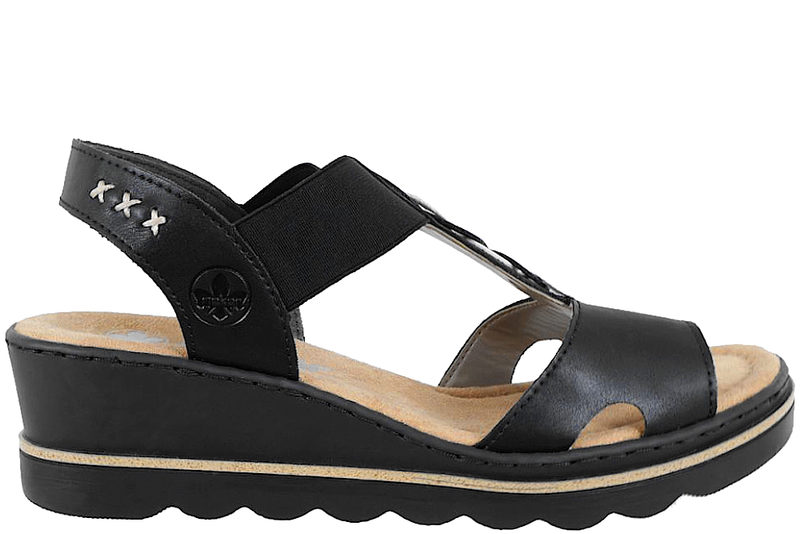 RIEKER SANDAL I SORT PU MED PLATEAUSÅL