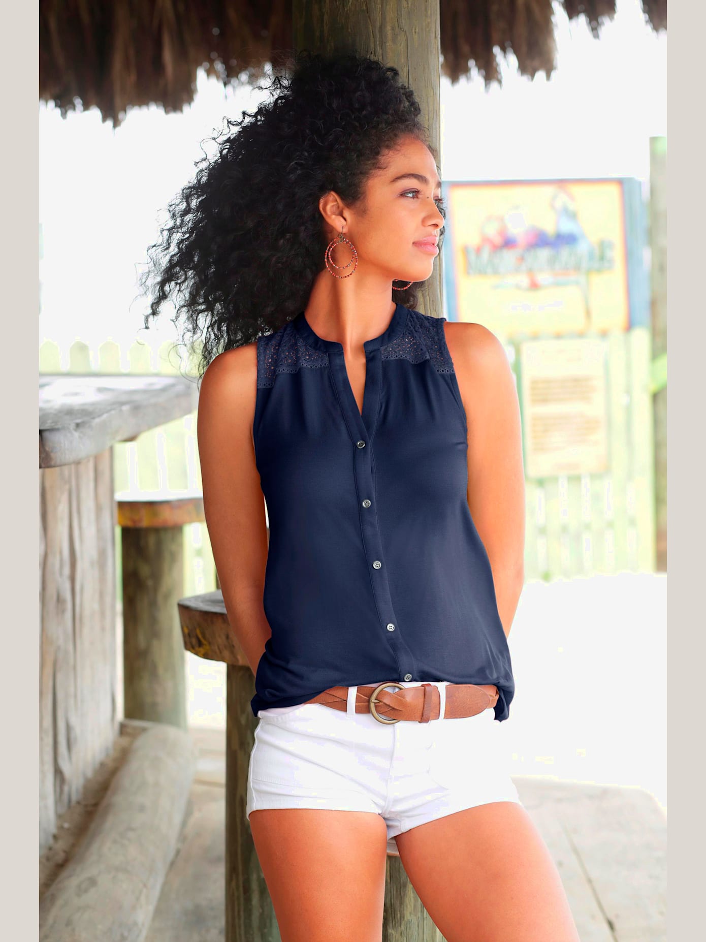 Haut de plage fausse patte de boutonnage devant