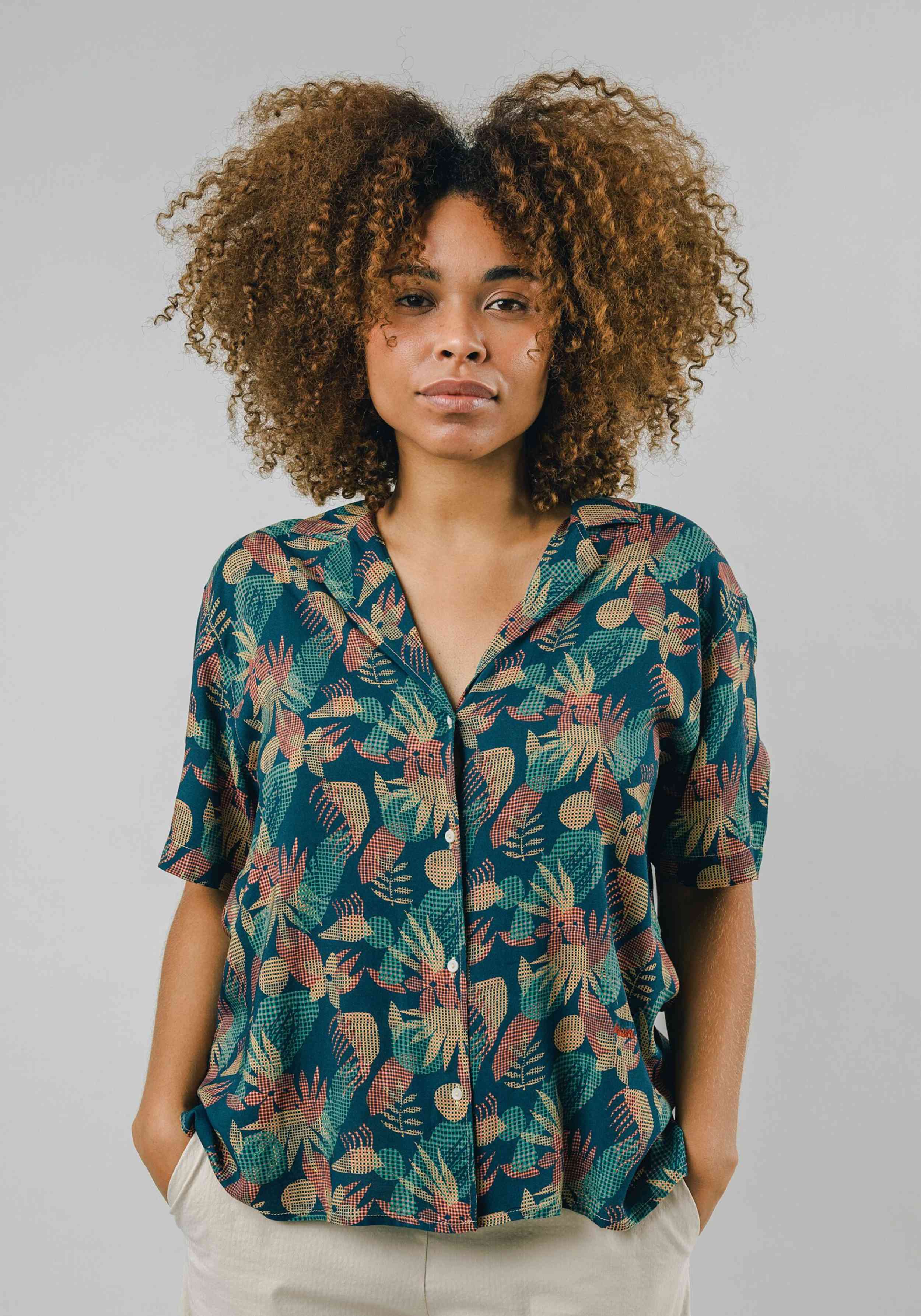 Brava Fabrics Bluse Flower Vichy Navy