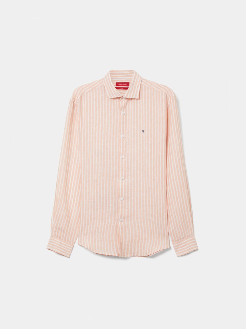 Camisa slim fit em linho às riscas